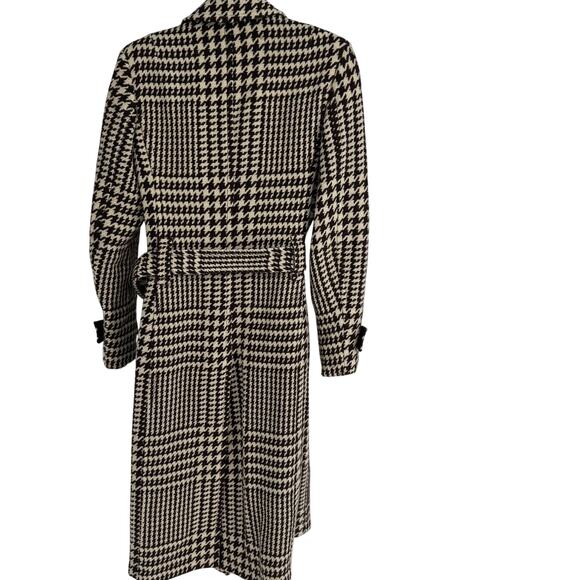 J Crew Vintage Wool Blend Brown Cream Houndstooth Plaid Trench Coat - Picture 2 of 9